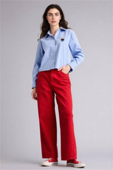 Oversıze Gömlek Yaka Bengalin Uzun Kollu Gömlek