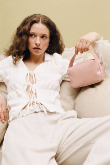 Fıtted Önden Bağlamalı Dokulu Bluz - Görsel 4