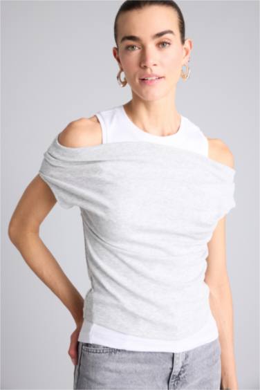 Slım Fıt Çift Katmanlı Ribana Tişört