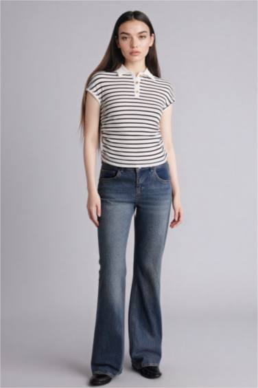 Slım Fıt Fitilli Kaşkorse Çizgili Polo Tişört - Görsel 2