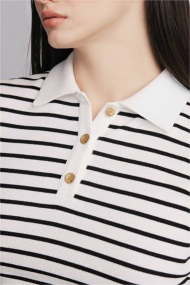 Slım Fıt Fitilli Kaşkorse Çizgili Polo Tişört - Görsel 3