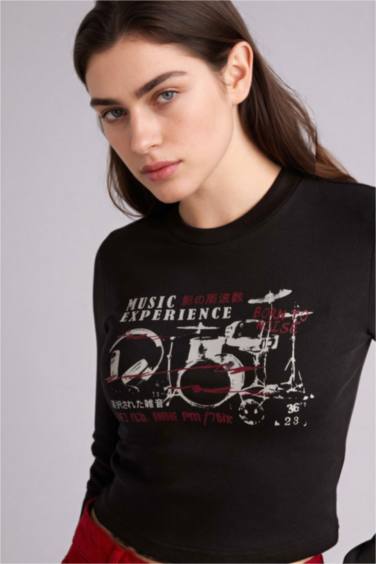 Fıtted Baskılı Ribana Tişört