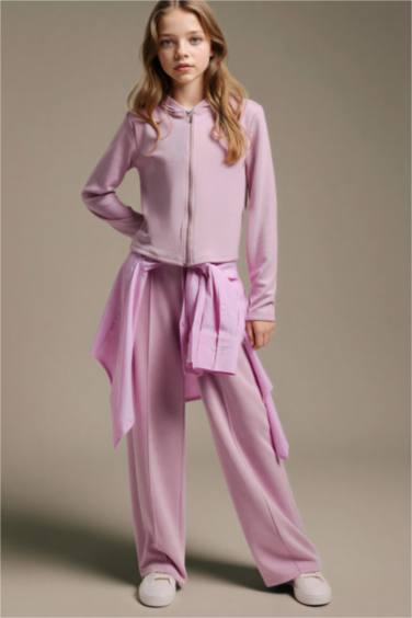 بنطرون بناتي منسوج وايد ليج برجل واسع