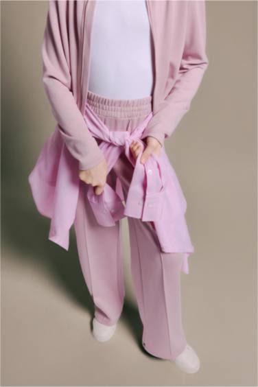 بنطرون بناتي منسوج وايد ليج برجل واسع