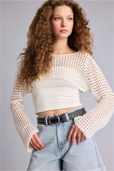 Kayık Yaka Triko Kazak - Görsel 3