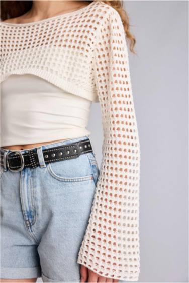 Kayık Yaka Triko Kazak - Görsel 4