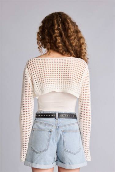 Kayık Yaka Triko Kazak - Görsel 5