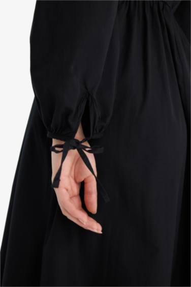 فستان ردن طويل بوبلين قصة عادية بياخة مستديرة