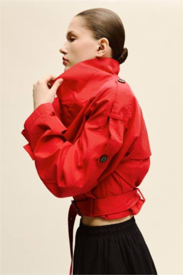 Cropped Fıt Twill Trençkot - Görsel 3