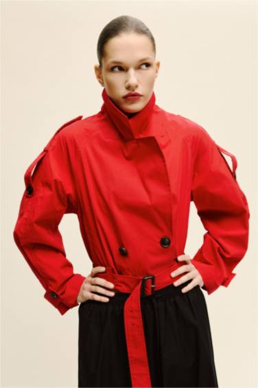 Cropped Fıt Twill Trençkot - Görsel 4