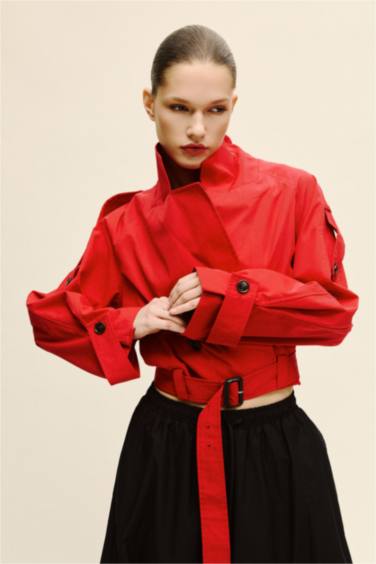 Cropped Fıt Twill Trençkot - Görsel 5