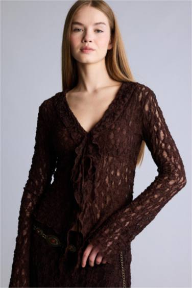 Fıtted Dantel Uzun Kollu Bluz