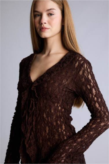 Fıtted Dantel Uzun Kollu Bluz - Görsel 3