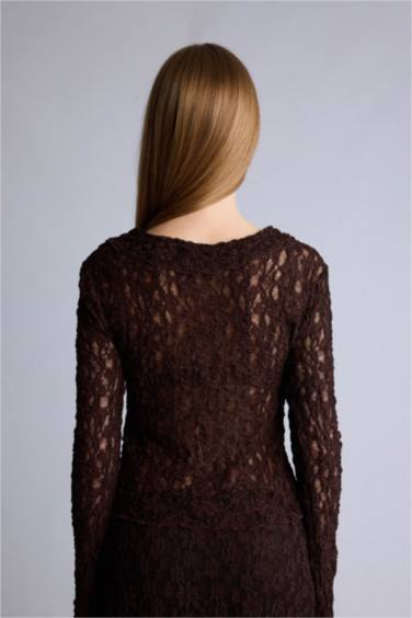 Fıtted Dantel Uzun Kollu Bluz - Görsel 5