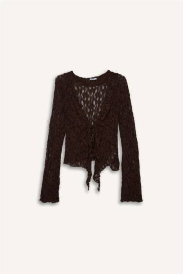 Fıtted Dantel Uzun Kollu Bluz - Görsel 6