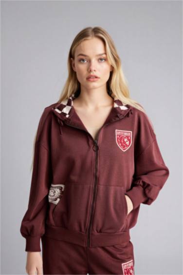 Harry Potter Oversıze Kapüşonlu Fermuarlı Sweatshirt