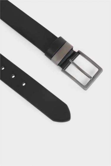 Erkek Dikdörtgen Toka Suni Deri Günlük Kemer