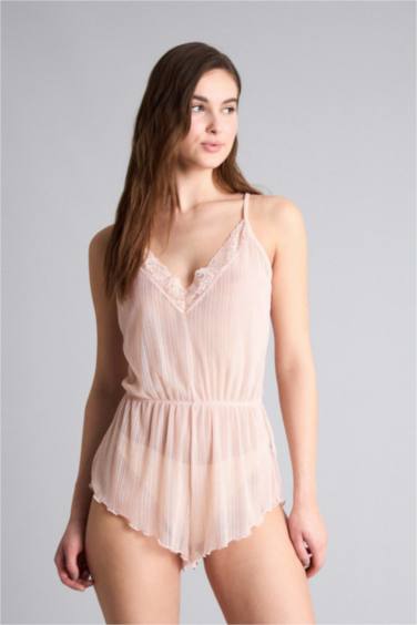 Regular Fıt V Yaka Şifon Askılı Tulum