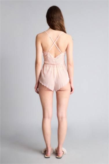 Regular Fıt V Yaka Şifon Askılı Tulum - Görsel 4