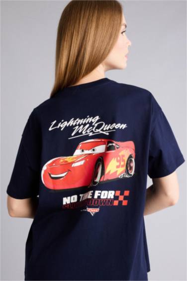 Cars baskılı lacivert oversize kısa kollu tişört.