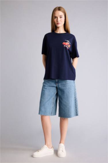 Cars baskılı lacivert oversize kısa kollu tişört. - Görsel 2