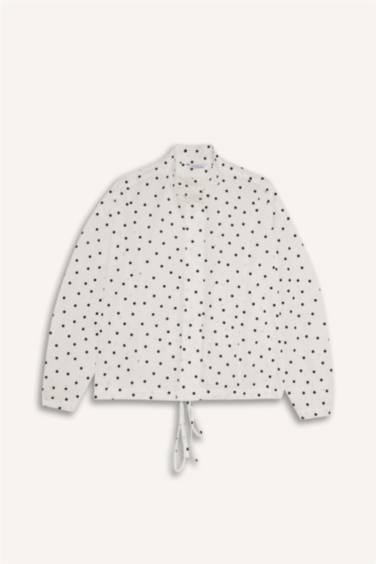 تونيك كم طويل منقط بوبلين قصة عادية