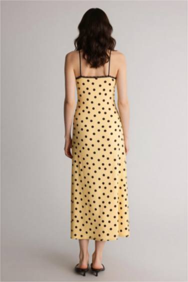 Kalp Yaka Puantiyeli Bürümcük Askılı Maxi Elbise - Görsel 9
