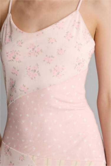 Asimetrik Renk Bloklu Tül Askılı Midi Elbise - Görsel 8