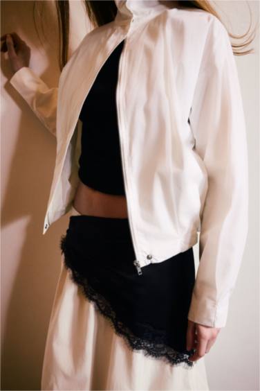 Balloon Fıt Dik Yaka Poplin Ceket - Görsel 4