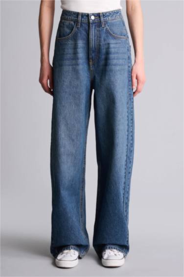 Baggy Fıt Yüksek Bel Düz Paça Uzun Jean Pantolon