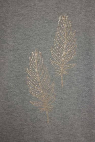 Relax Fıt Bisiklet Yaka Taş Baskılı Uzun Kollu Tişört