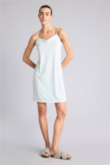 Softshell Çizgili Askılı Gecelik