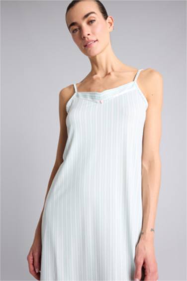 Softshell Çizgili Askılı Gecelik - Görsel 3