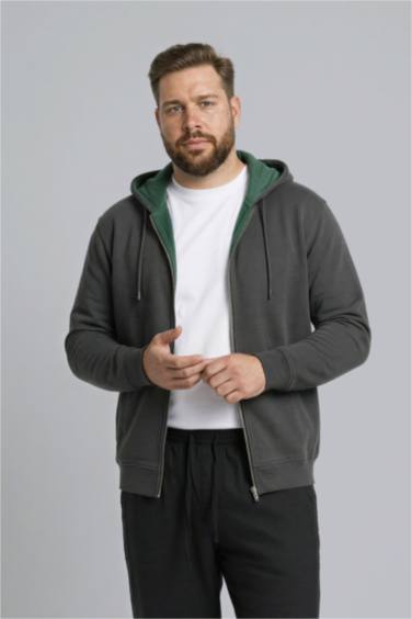 Büyük Beden Kapüşonlu Fermuarlı Sweatshirt