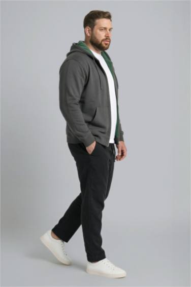 Büyük Beden Kapüşonlu Fermuarlı Sweatshirt - Görsel 2