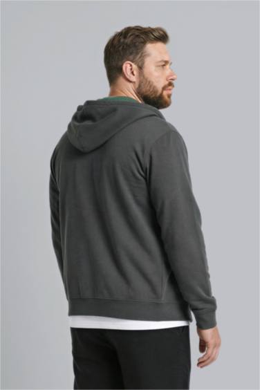 Büyük Beden Kapüşonlu Fermuarlı Sweatshirt - Görsel 3