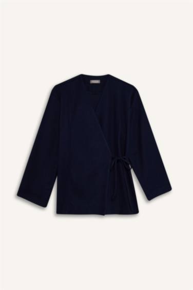 Fıtted İçi Yumuşak Tüylü Bağlamalı Hırka - Görsel 7