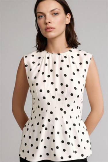 Fıtted Puantiyeli Belmando Bluz - Görsel 5