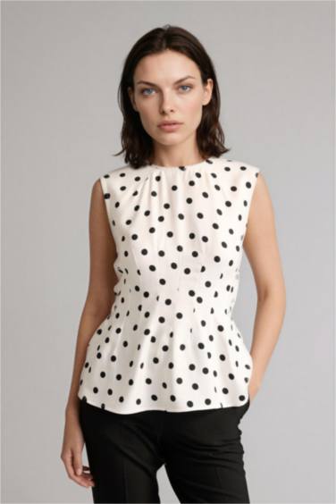 Fıtted Puantiyeli Belmando Bluz - Görsel 6