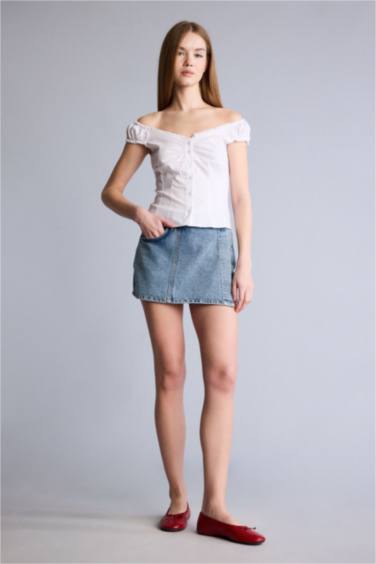 Fıtted Poplin Kısa Kollu Bluz - Görsel 2