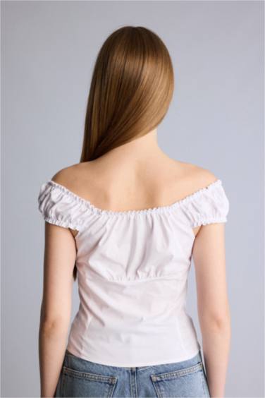 Fıtted Poplin Kısa Kollu Bluz - Görsel 5