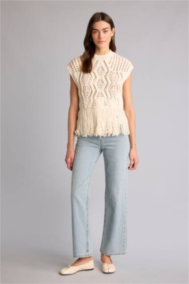 Oversıze Triko Püsküllü Yelek - Görsel 2