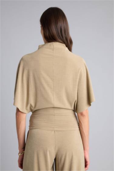 Slım Fıt Yarım Balıkçı Yaka Krep Tişört - Görsel 6