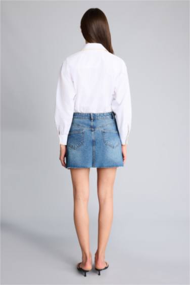 Afra x Defacto Regular Fıt Jean Mini Etek - Görsel 5