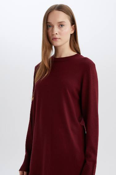 Regular Fit Crew Neck Slit Basic Pullover Tunic