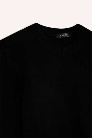 Regular Fit Bisiklet Yaka Yırtmaçlı Basic Düz Triko Kazak Tunik