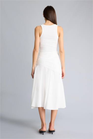 Afra x Defacto A Kesim Normal Bel Poplin Midi Etek - Görsel 6