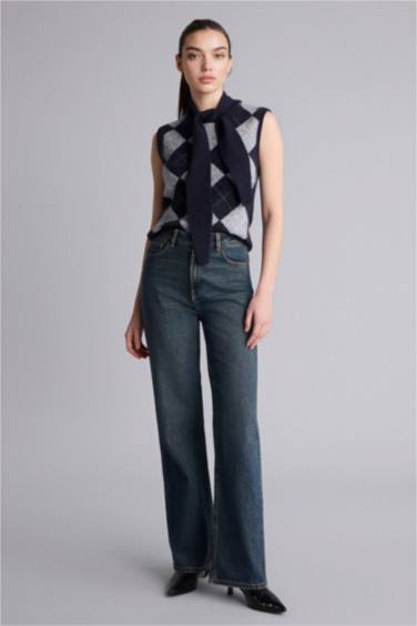 Fıtted Şal Yaka Baklava Desenli Süveter - Görsel 2