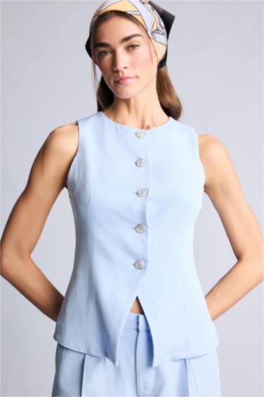 Fıtted Keten Karışımlı Yelek - Görsel 3