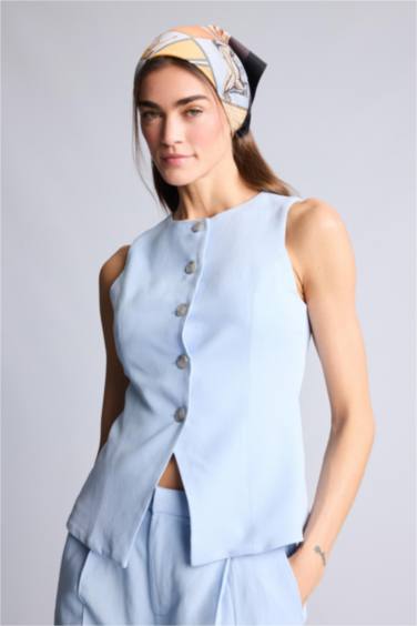 Fıtted Keten Karışımlı Yelek - Görsel 5